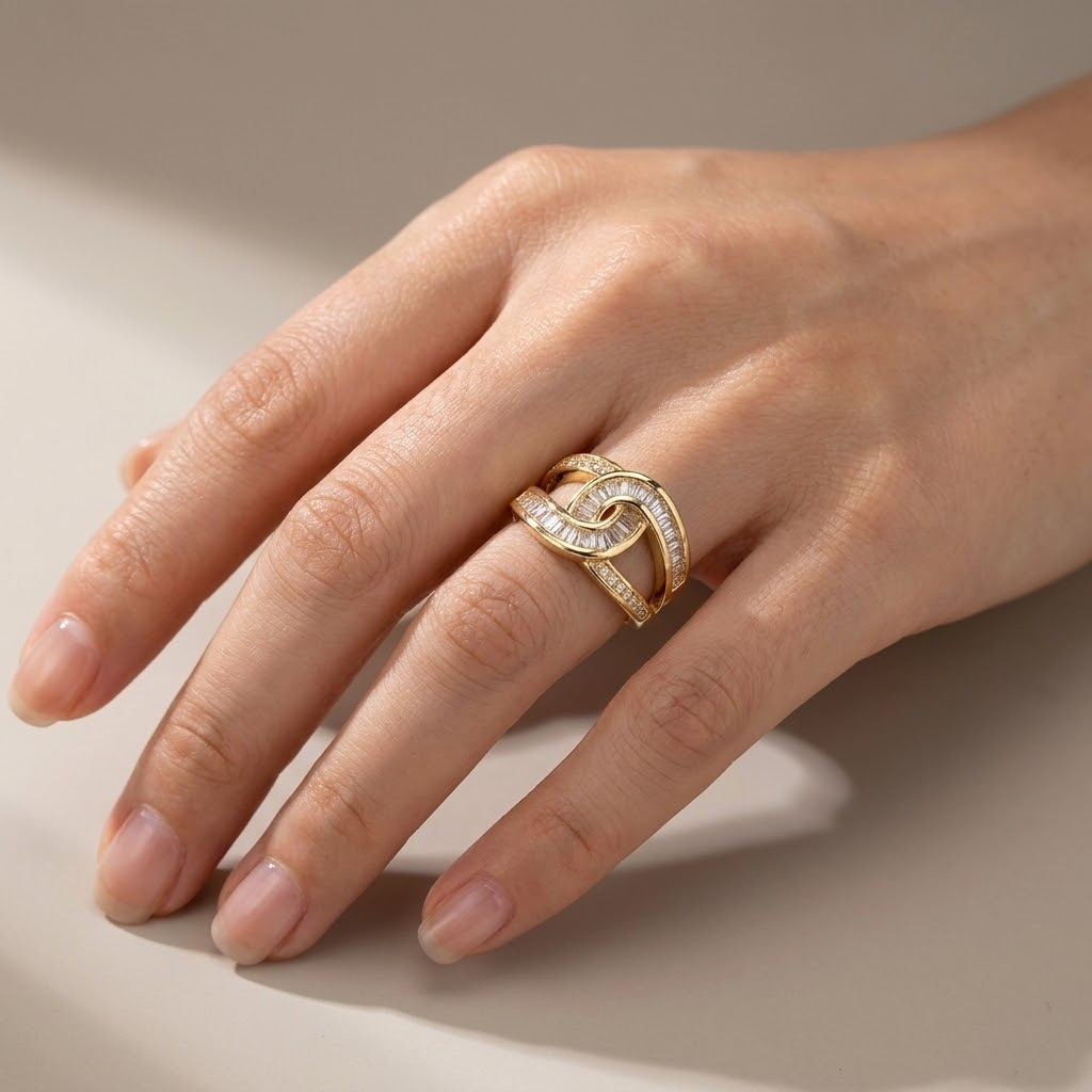 Bague Exquise en Zirconia Entrelacée