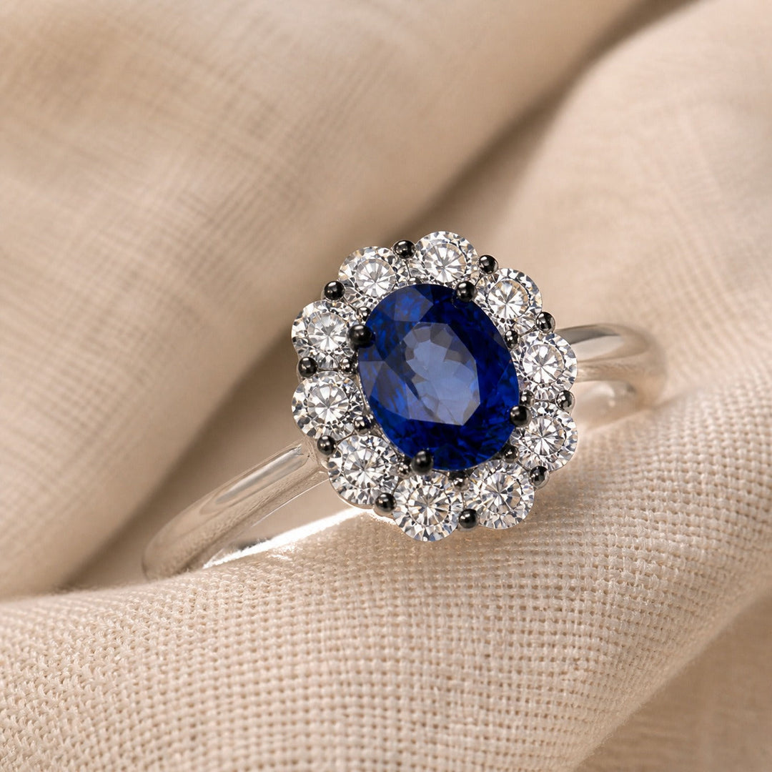 Bague Fleur en Saphir Bleu