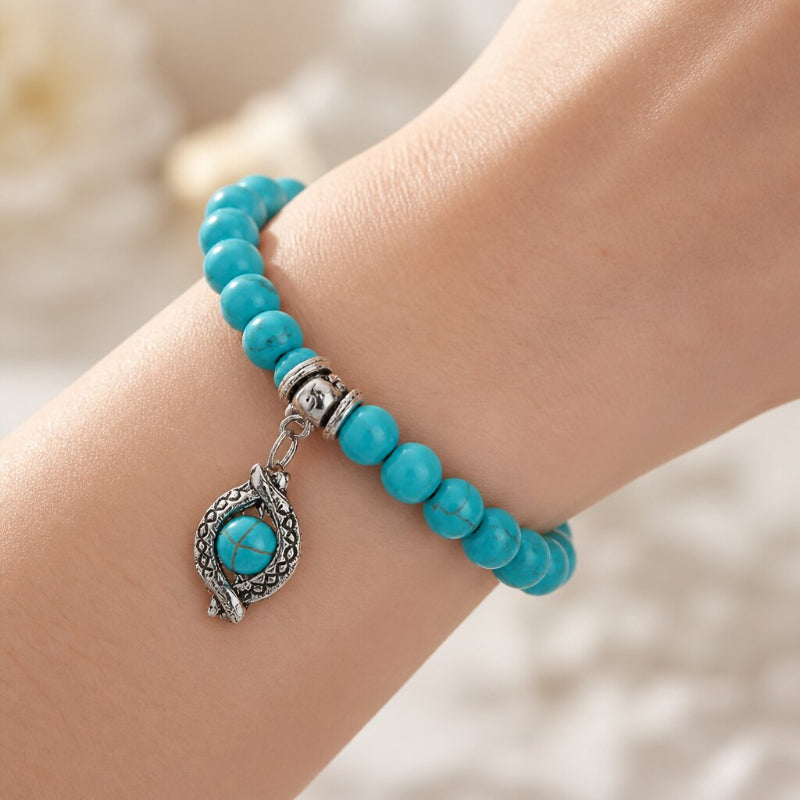 Bracelet en perles de turquoise brillante