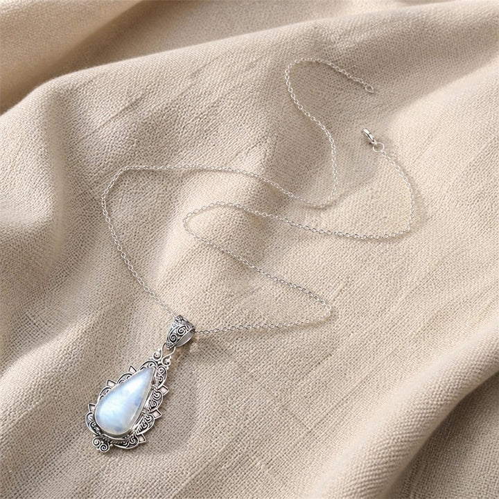 Pendentif Vintage en Pierre de Lune en Forme de Goutte