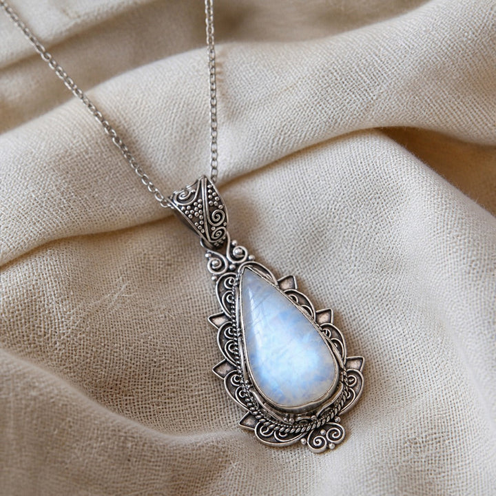 Pendentif Vintage en Pierre de Lune en Forme de Goutte