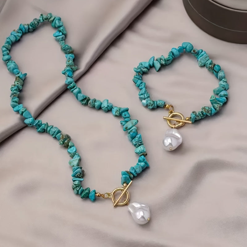 Ensemble de Collier et Bracelet en Turquoise