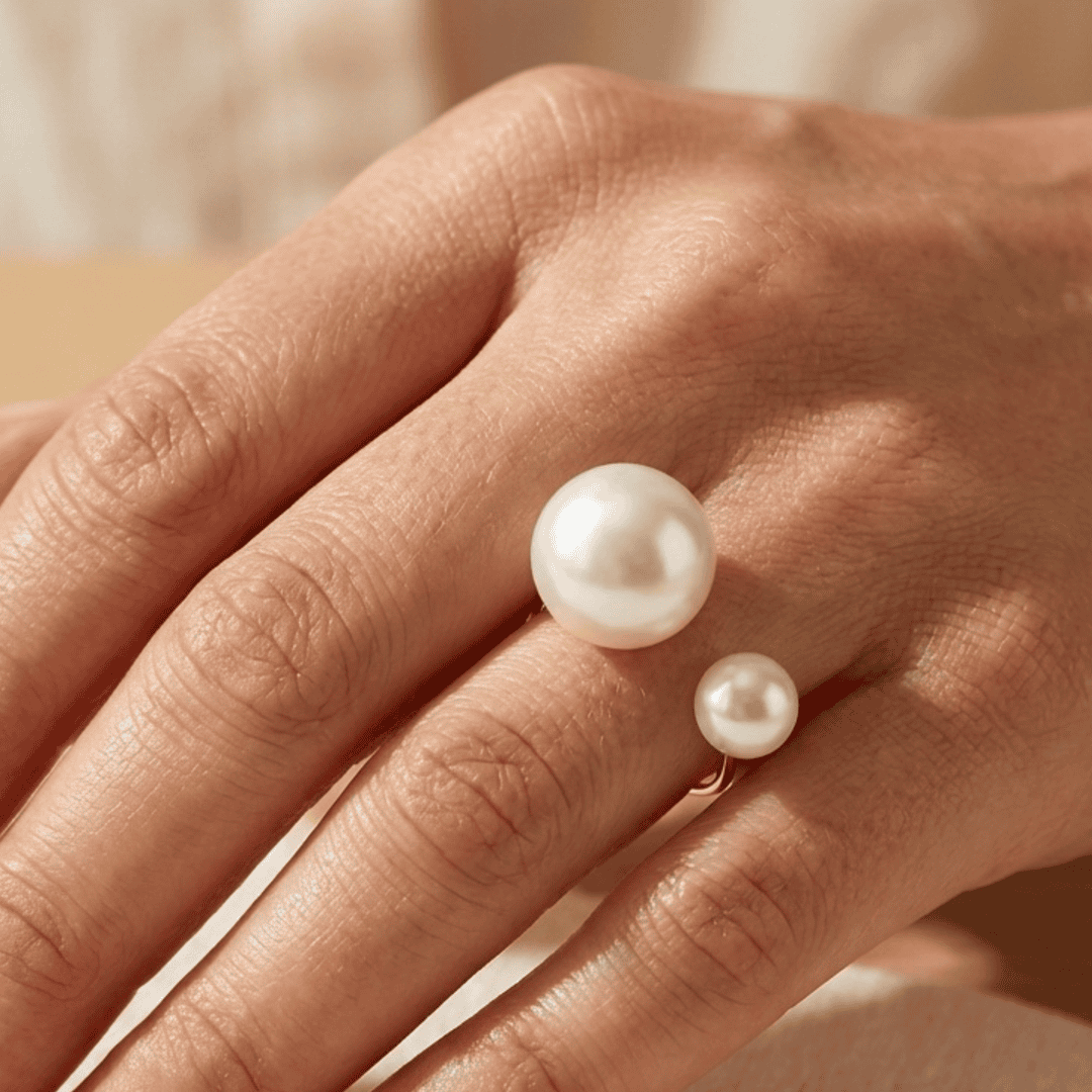 Bague Déclaration Ajustable Duo de Perles