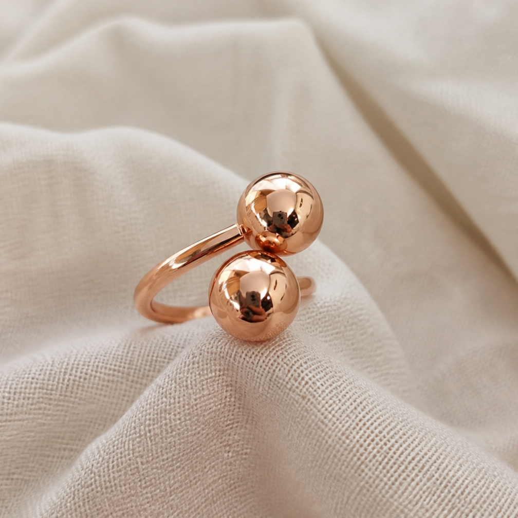 Bague Rétro Double Boule Brillante