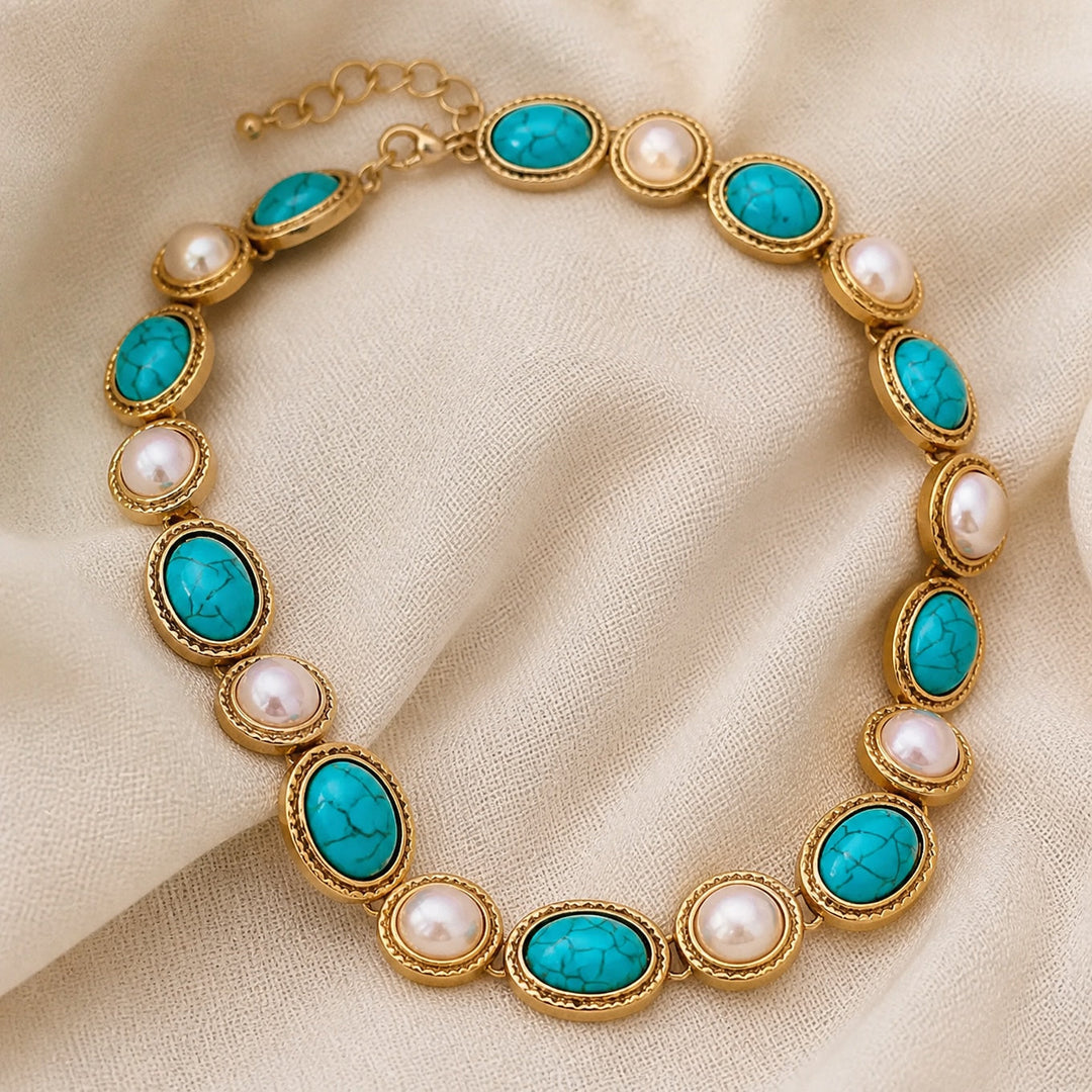 Ensemble Déclaration en Or Ancien avec Turquoise et Perle