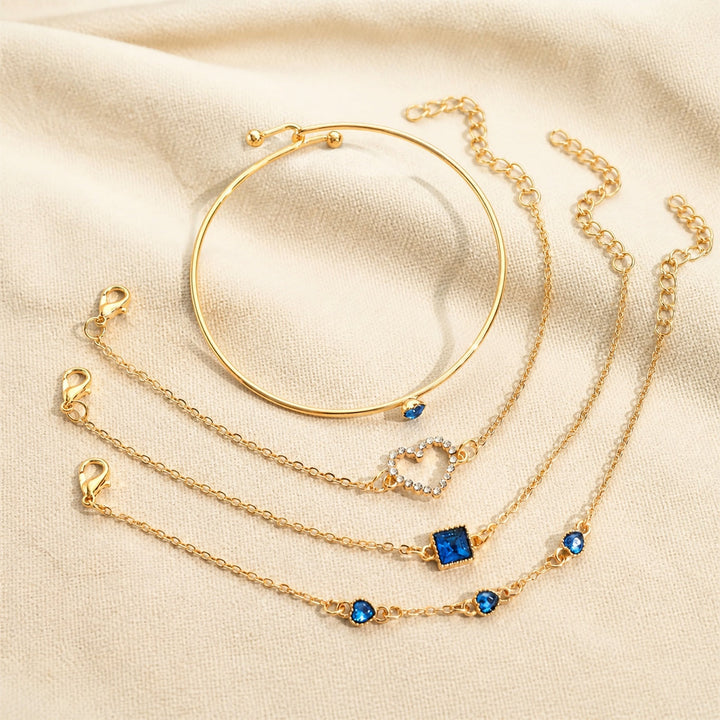Ensemble de Bracelets en Saphir avec Cœurs Dorés