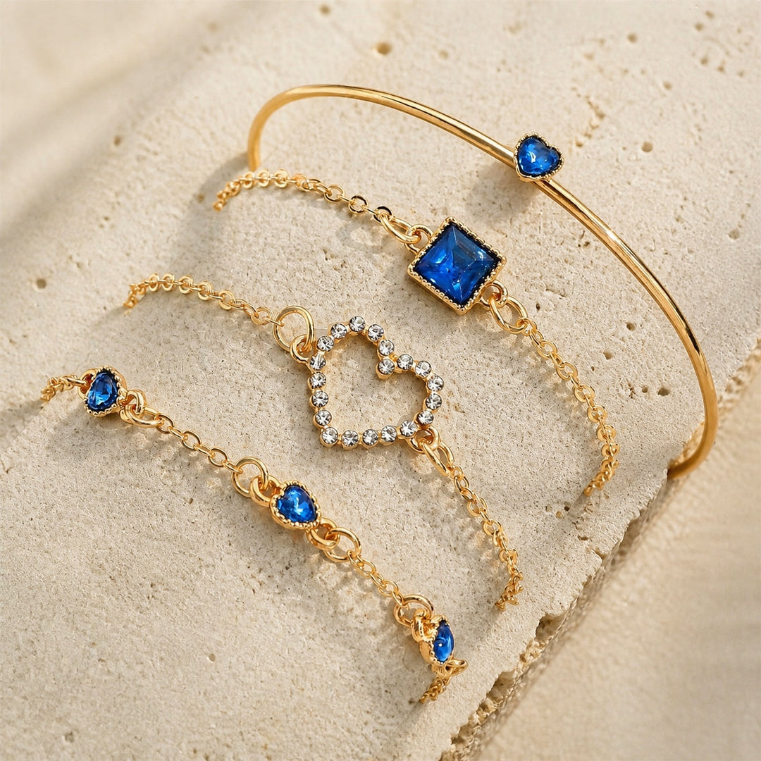 Ensemble de Bracelets en Saphir avec Cœurs Dorés
