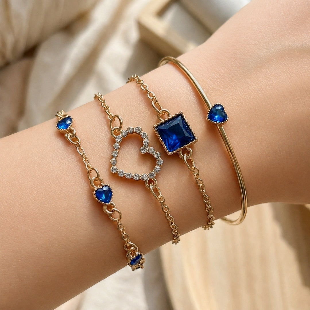 Ensemble de Bracelets en Saphir avec Cœurs Dorés