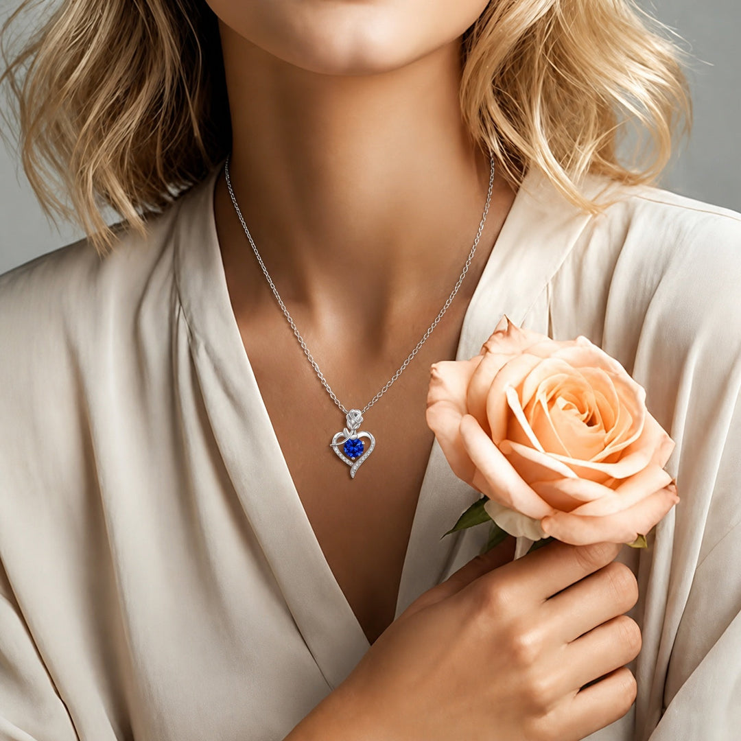 Collier cœur en saphir rose