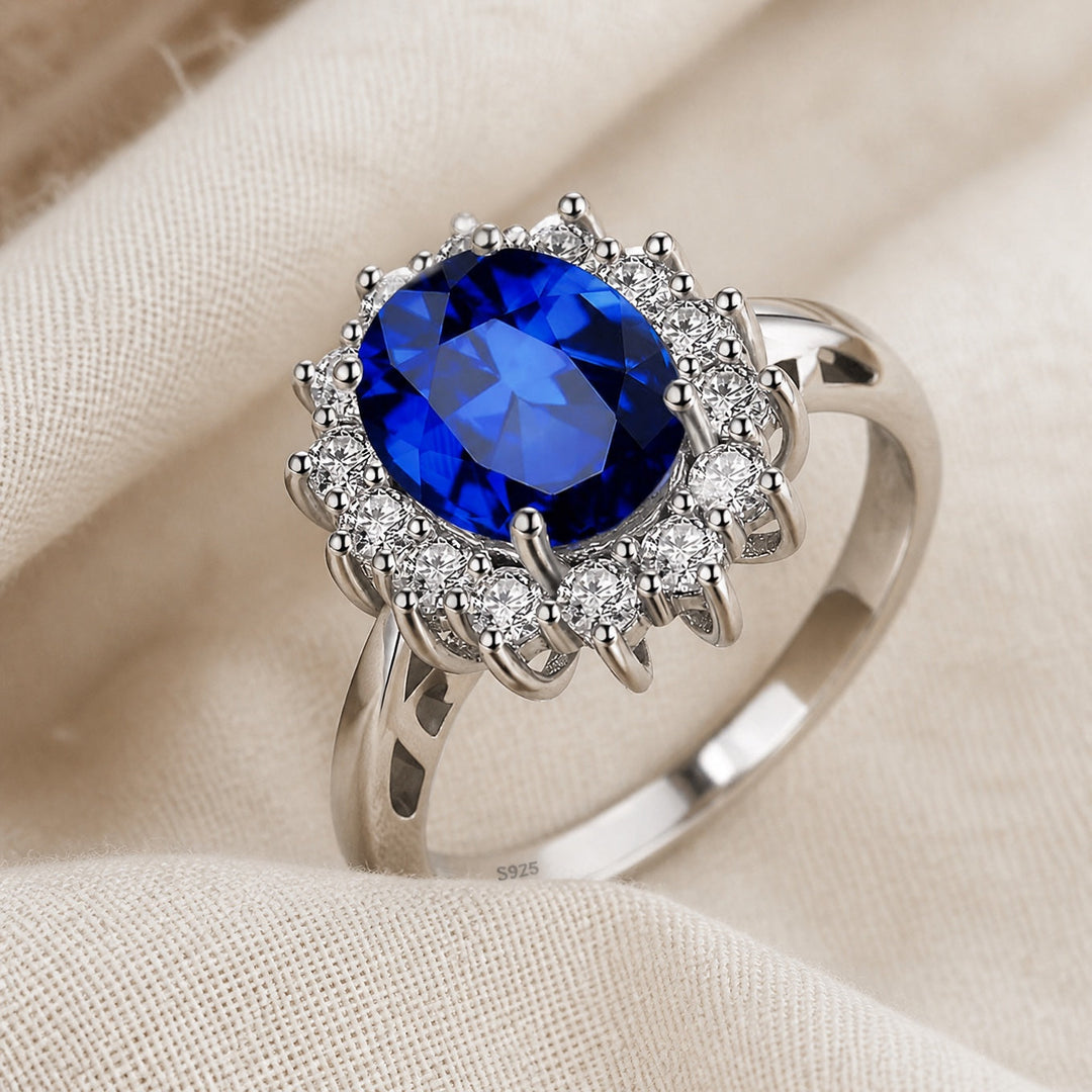 Bague Halo en Saphir Classique