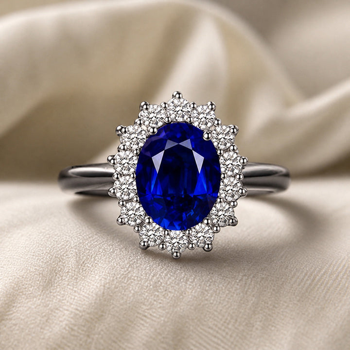 Bague Halo en Saphir Classique