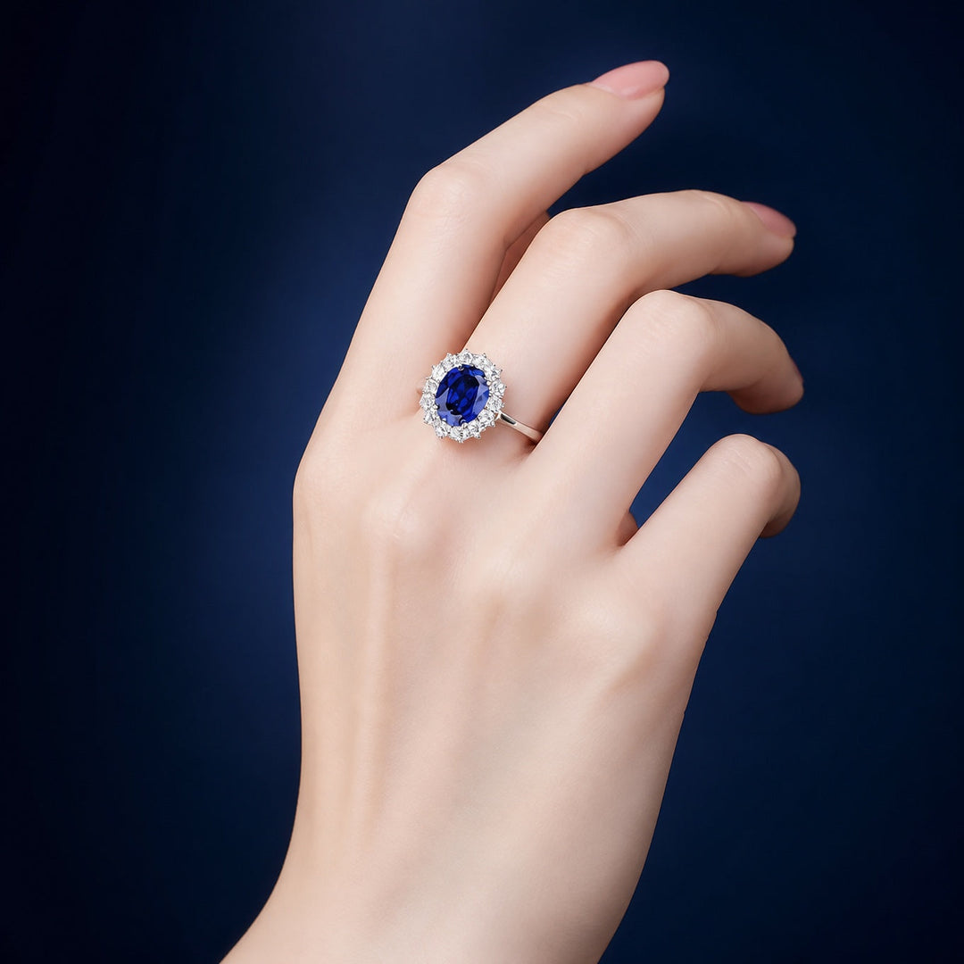 Bague Halo en Saphir Classique