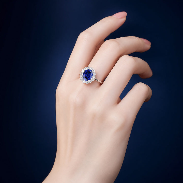 Bague Halo en Saphir Classique