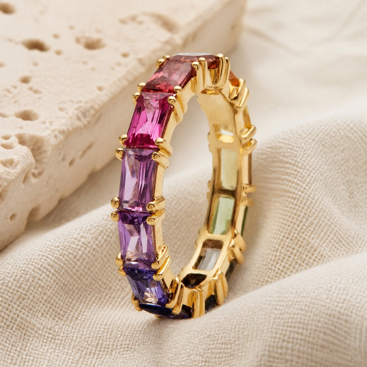 Bague en zircon cubique multicolore
