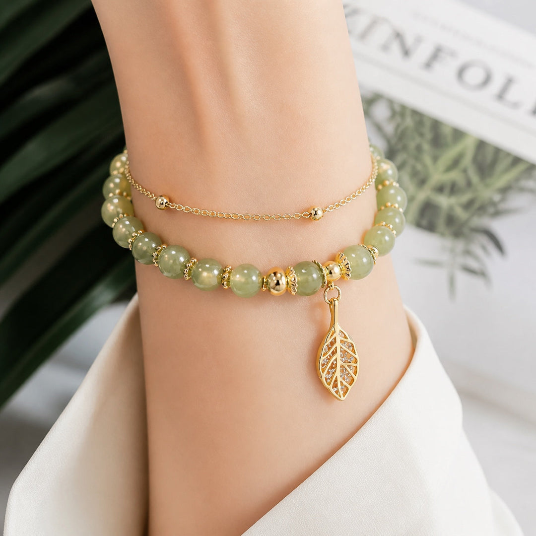 Bracelet double couche en perles de jade