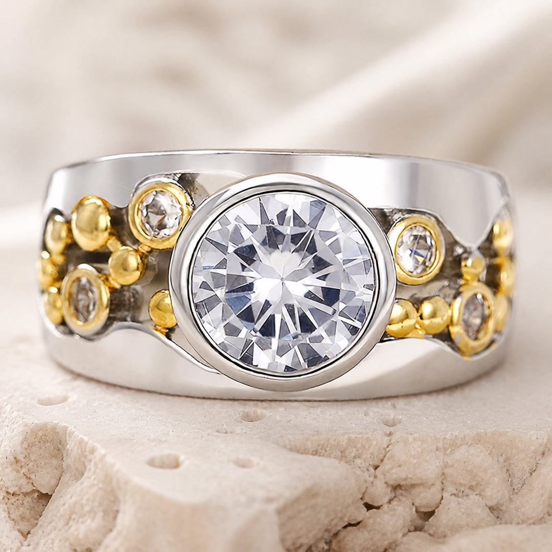 Bague Bicolore en Zirconium Doré