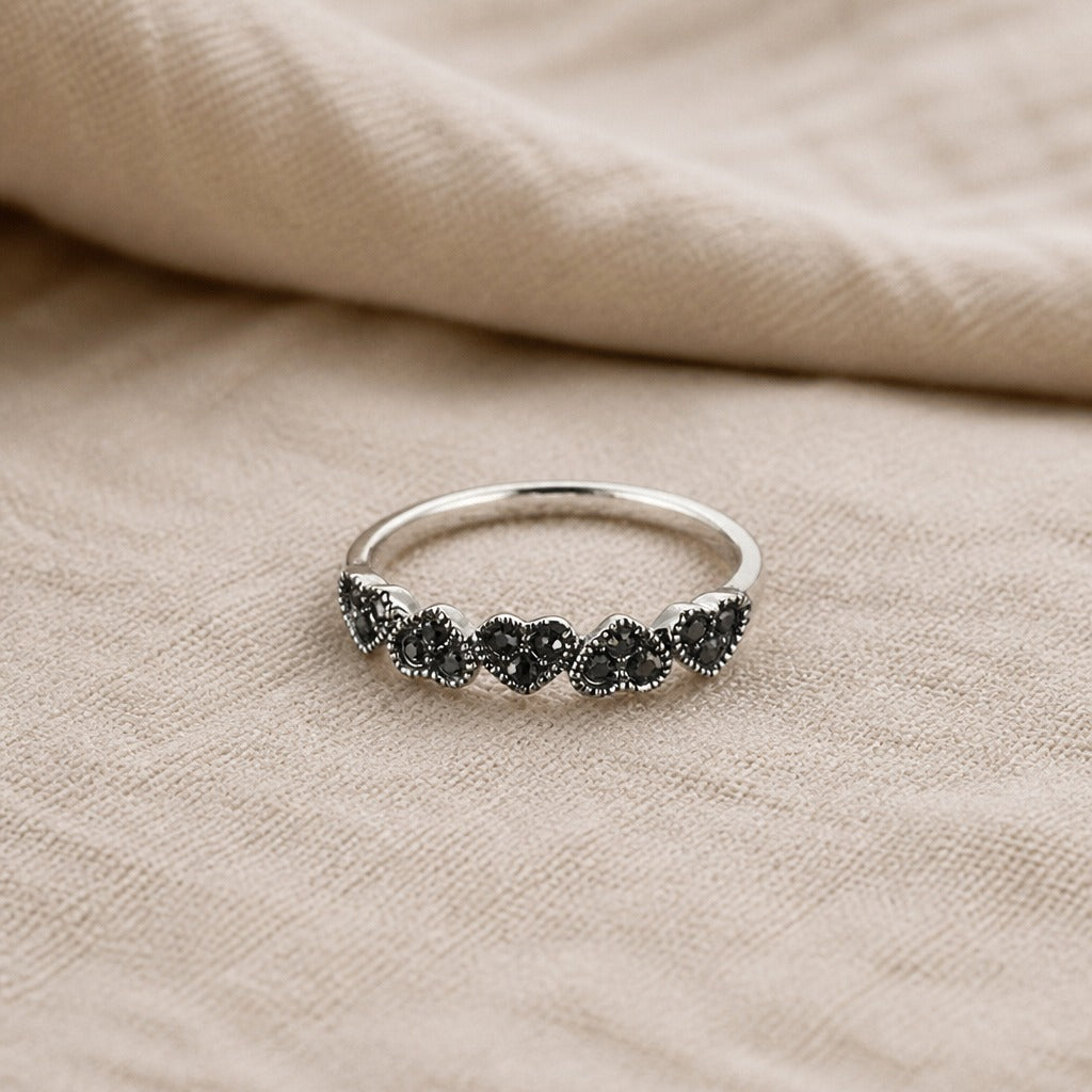 Bague Halo en Onyx en forme de cœur