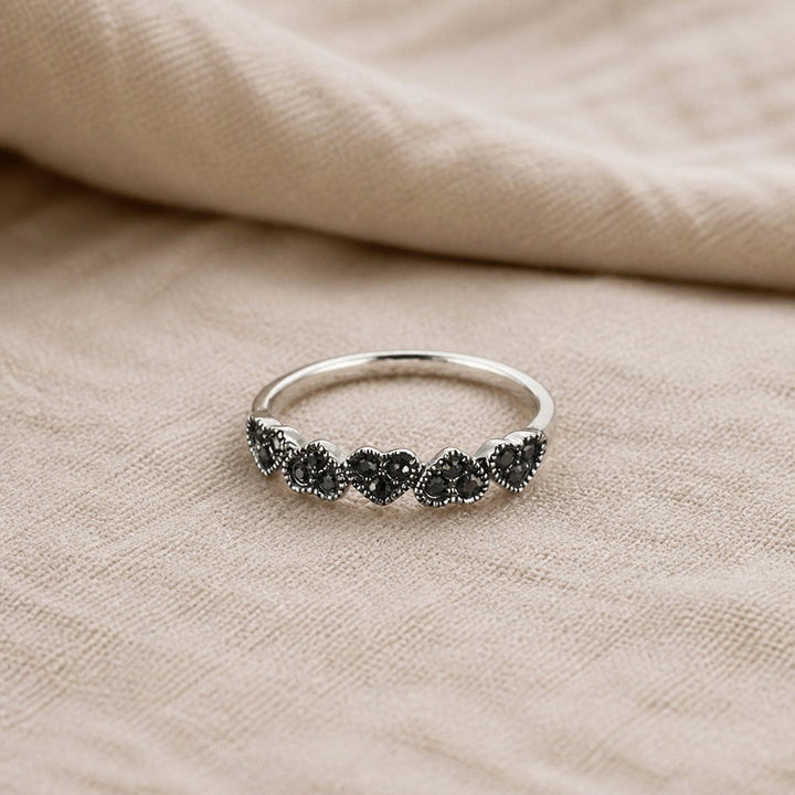 Bague Halo en Onyx en forme de cœur