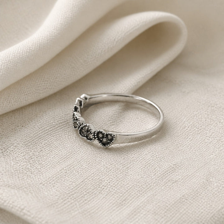 Bague Halo en Onyx en forme de cœur