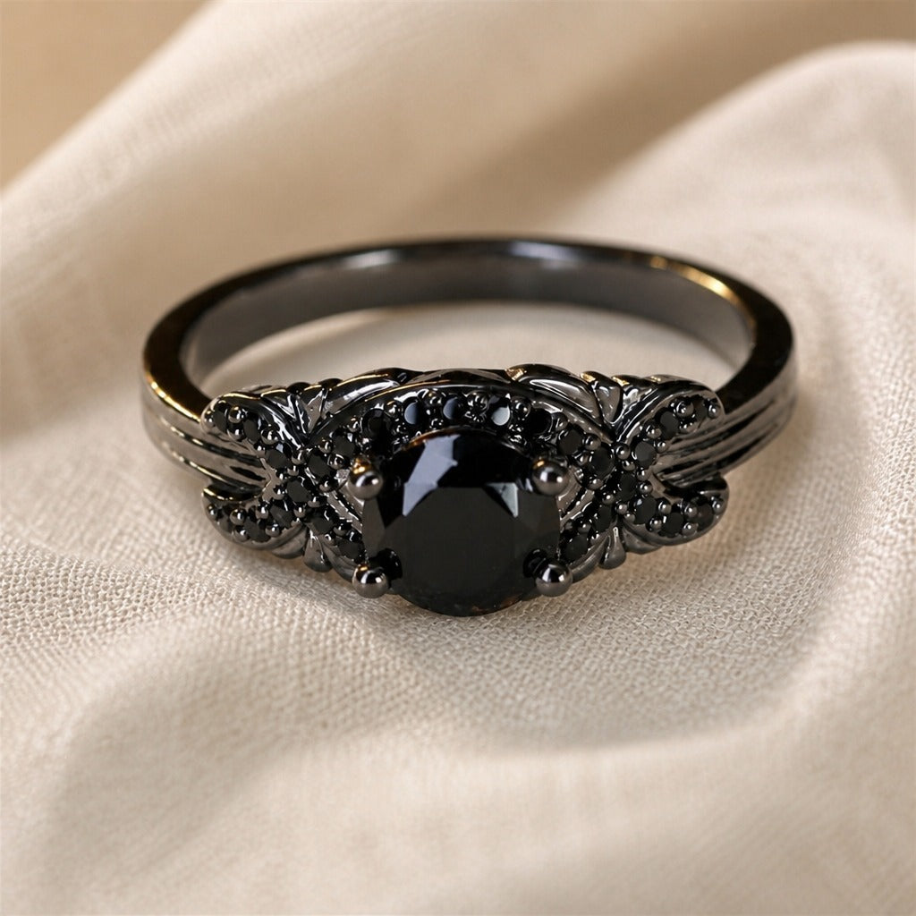 Bague Vintage à Fleur Noire
