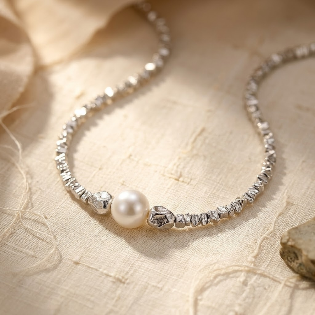 Minimalist Silver Beaded Choker Necklace