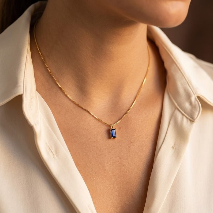 Minimalist Gold and Sapphire Necklace