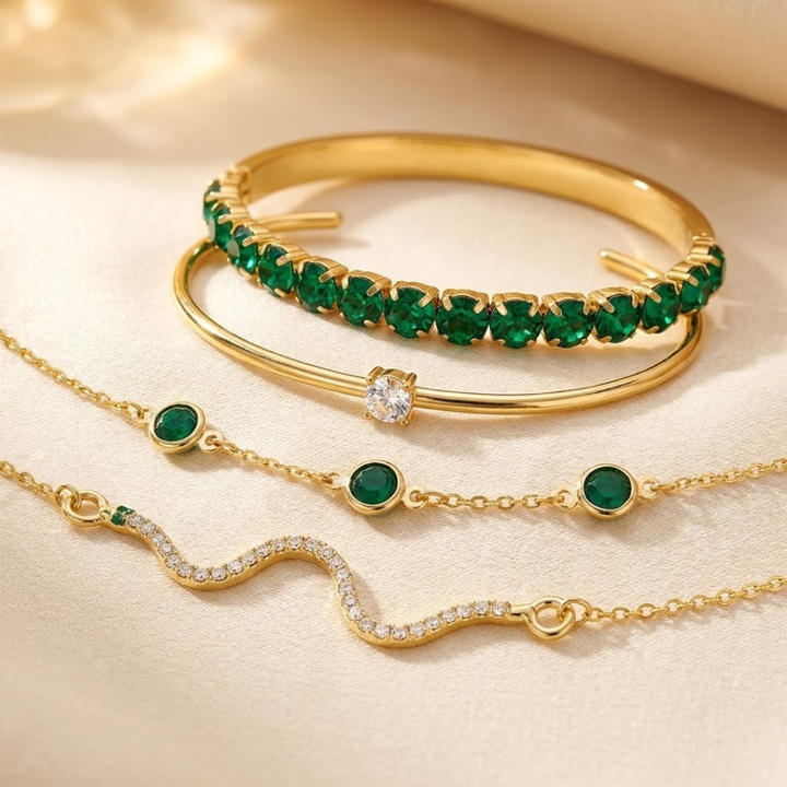 Golden Emerald Bracelet Set