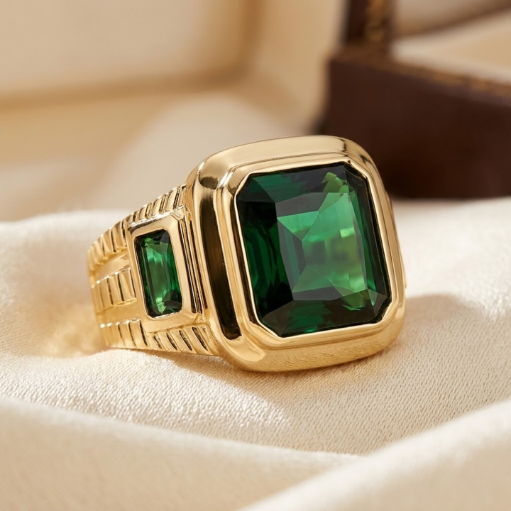 Bague Sceau en Or Émeraude