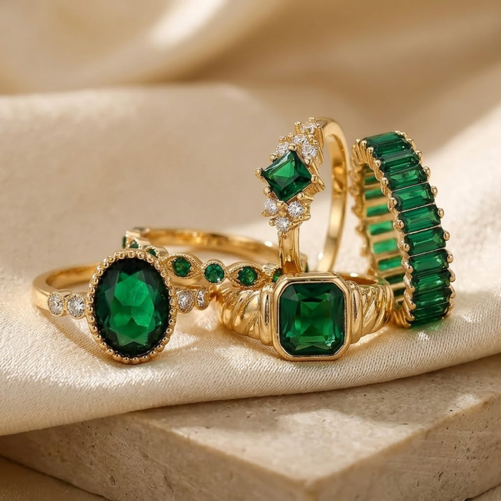 Emerald Gold Ring Set