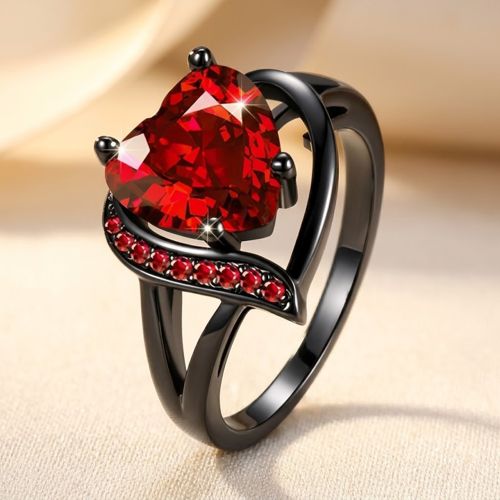 Silver Ring with Heart-Shaped Ruby
