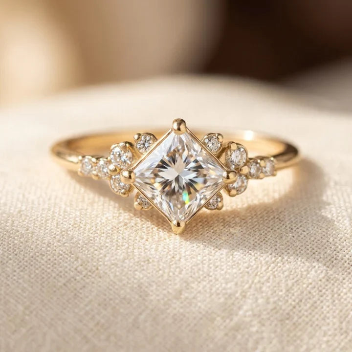 Square Solitaire Ring in Gold