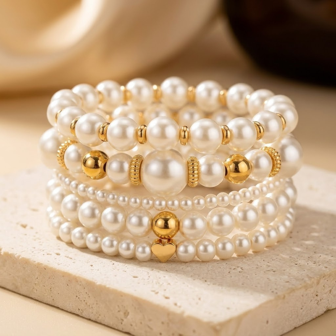 Ensemble de Bracelets en Perles Dorées