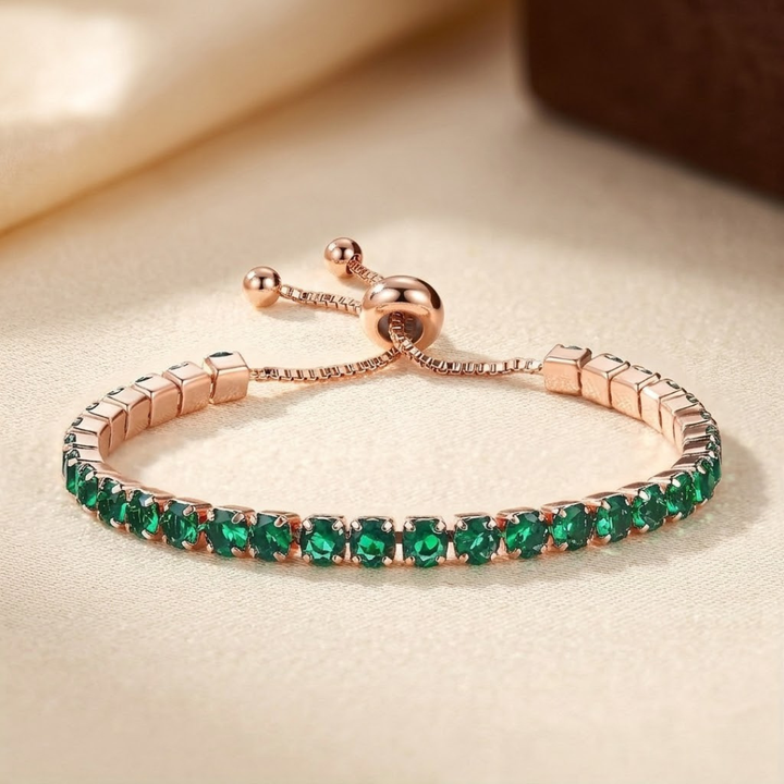 Adjustable Tennis Bracelet in Gold and Emerald