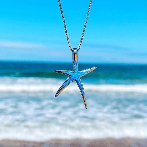 Collier en Opale Bleue avec Étoile de Mer en Argent
