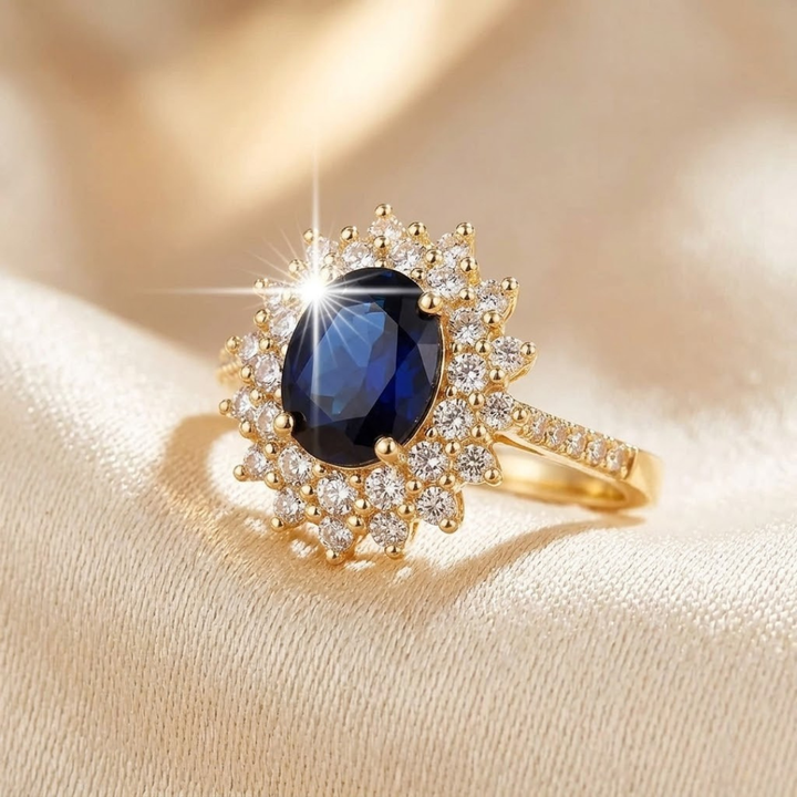 Golden Sapphire Halo Ring