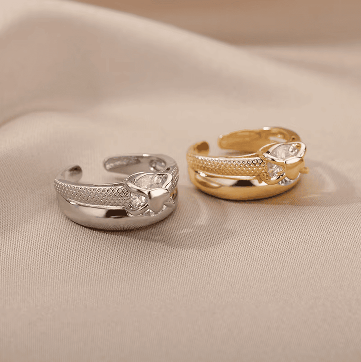 Bague Ajustable en Zircon en Forme de Cœur