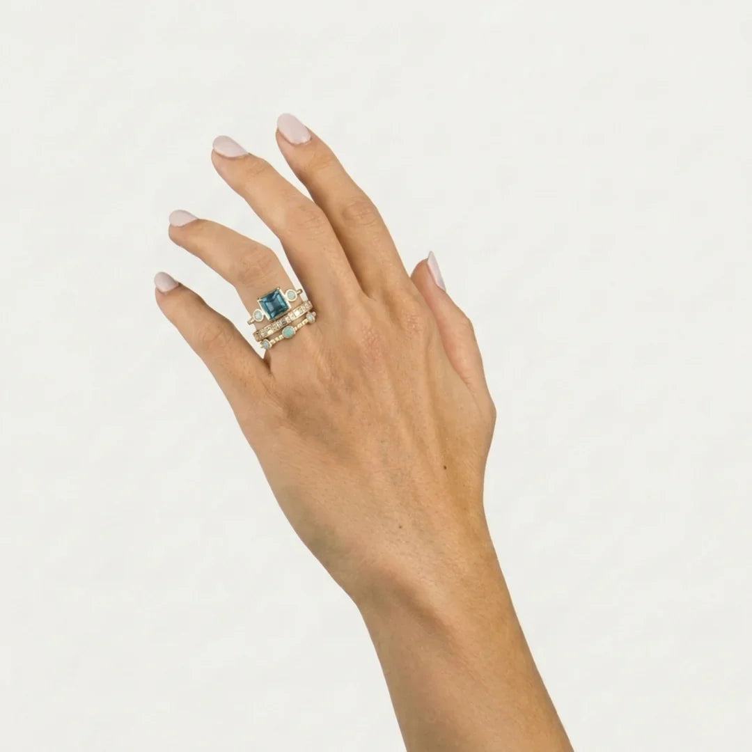 Ensemble de Bagues Vintage en Cristal Bleu