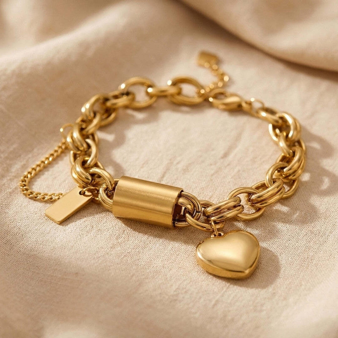 Bracelet Maillons avec Cœur Doré
