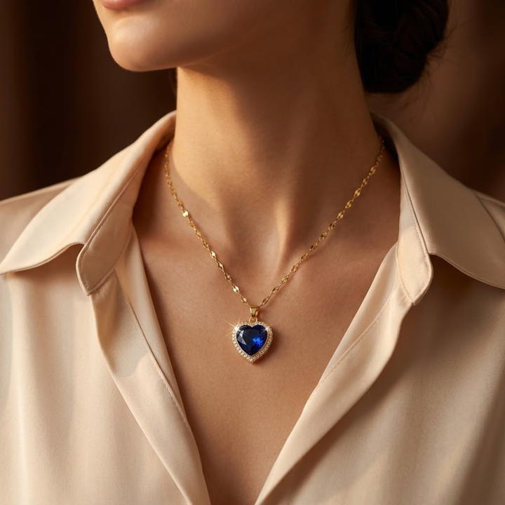 Golden Sapphire Heart Necklace