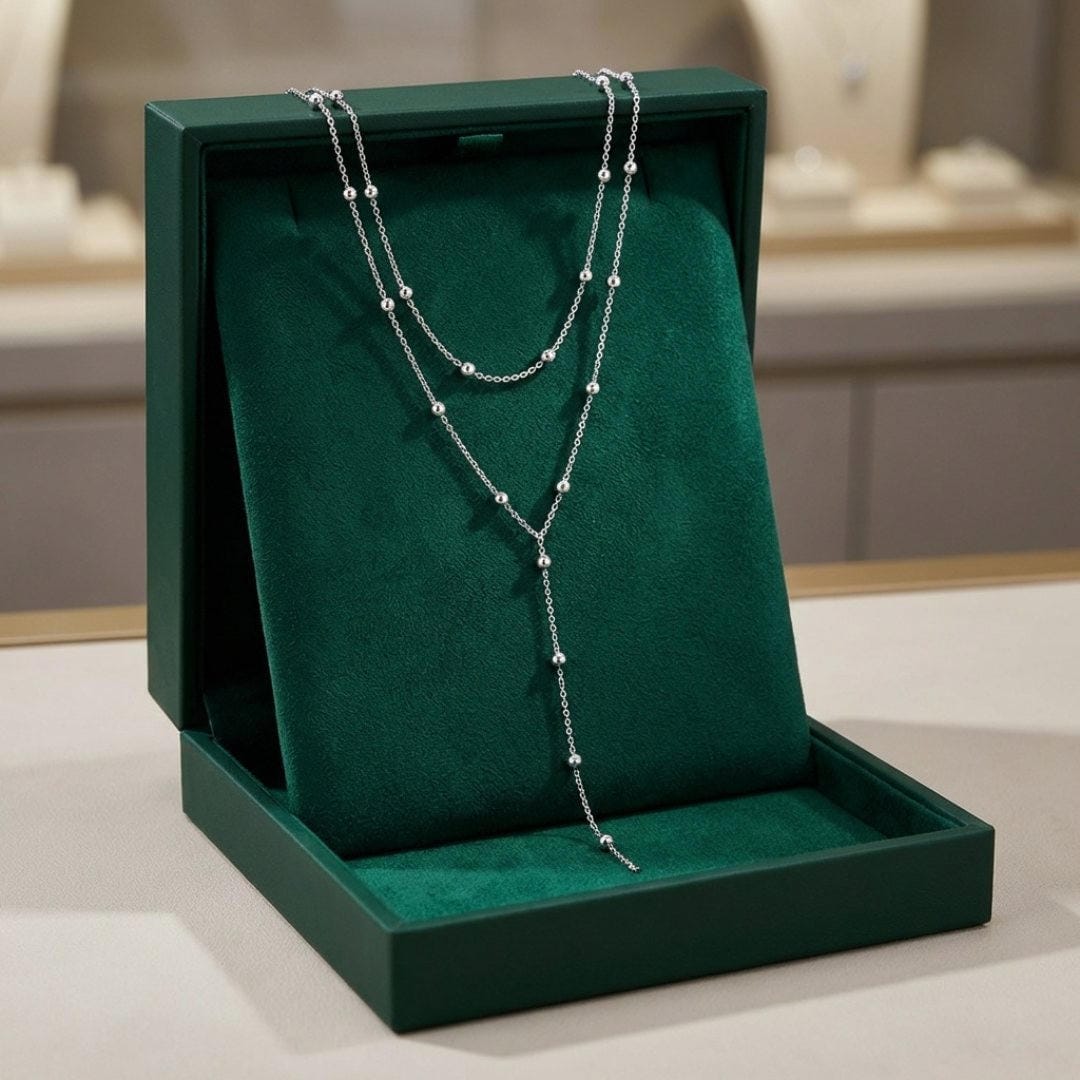 Collier à perles à franges longues en or à deux couches