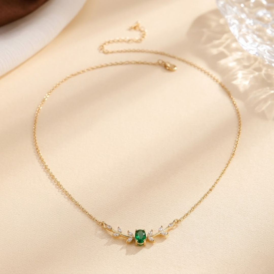 Minimalist Gold and Emerald Necklace