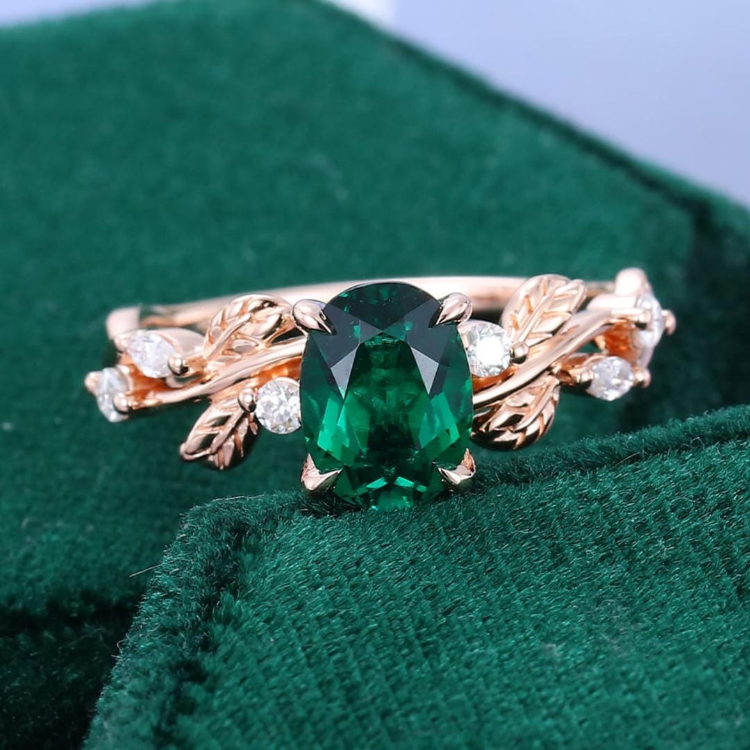 Bague de Promesse Vigne avec Feuille Émeraude