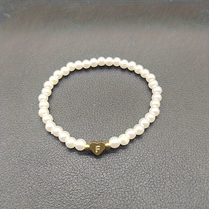 Personalised Pearl Bead Bracelet with Heart Initial Charm