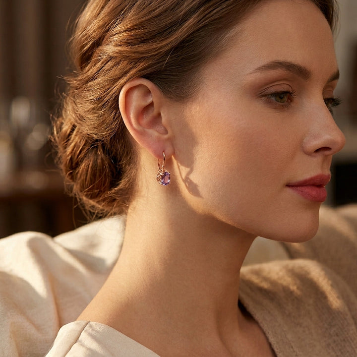 Amethyst Earrings in Rose Gold Plating