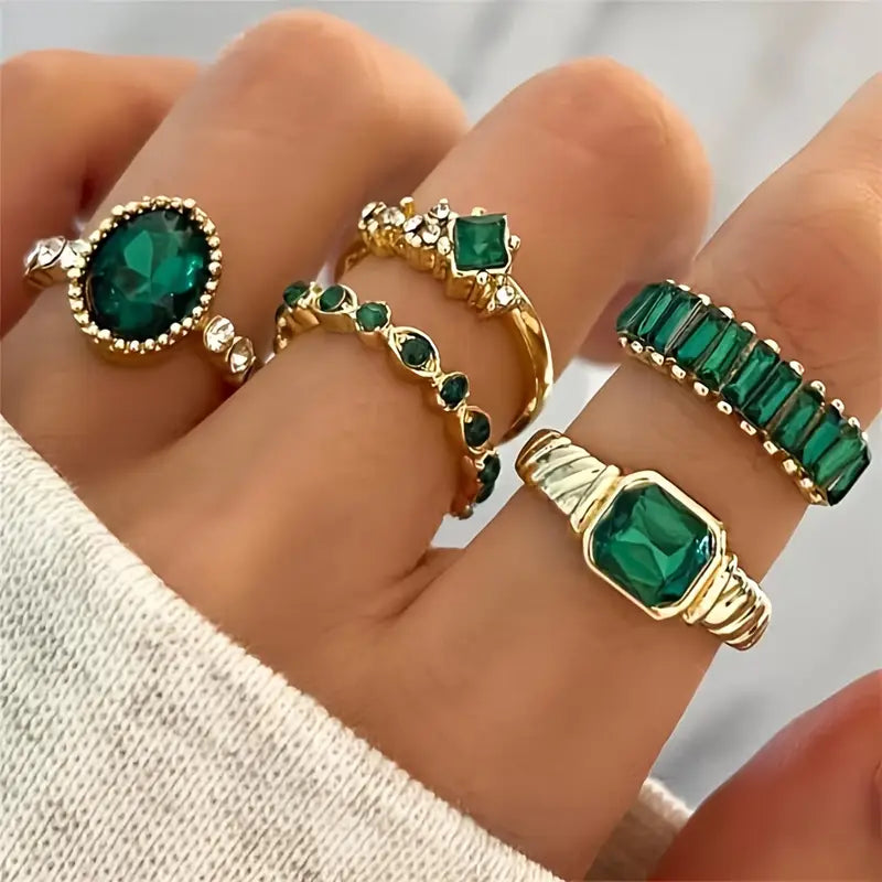 Exquisite Emerald Zarina Ring Set | Gold