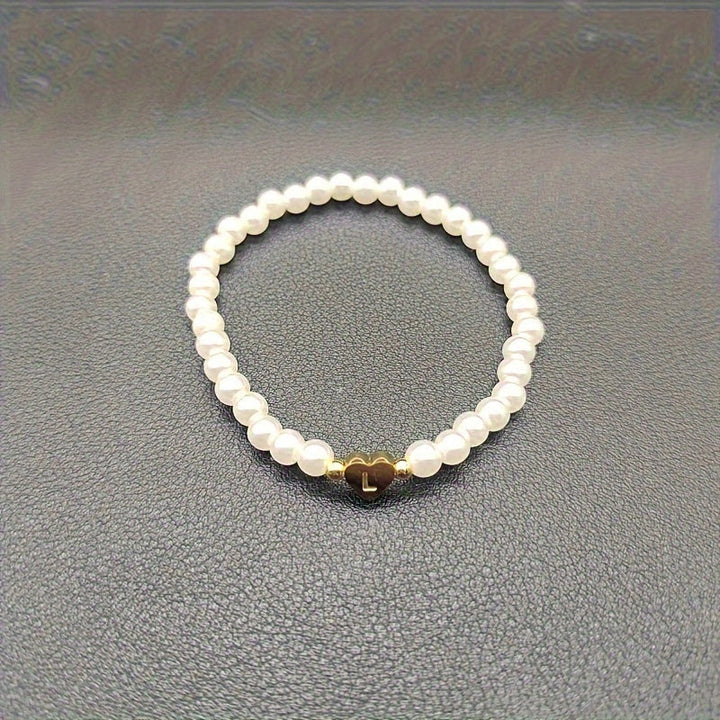 Personalised Pearl Bead Bracelet with Heart Initial Charm