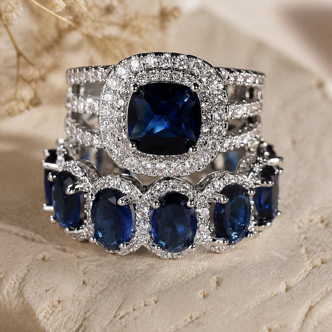 Ensemble de Bagues Empilables Halo en Saphir