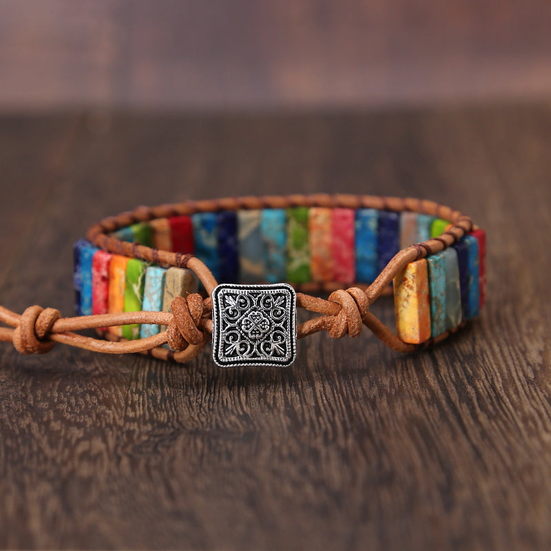 Bracelet en cuir jaspe rustique