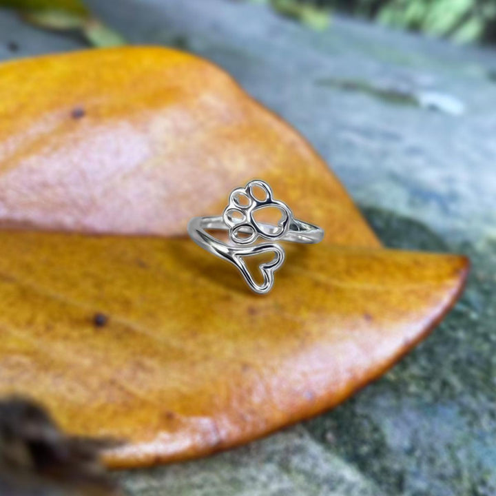 Bague Ajustable Patte et Cœur – Acier Inoxydable