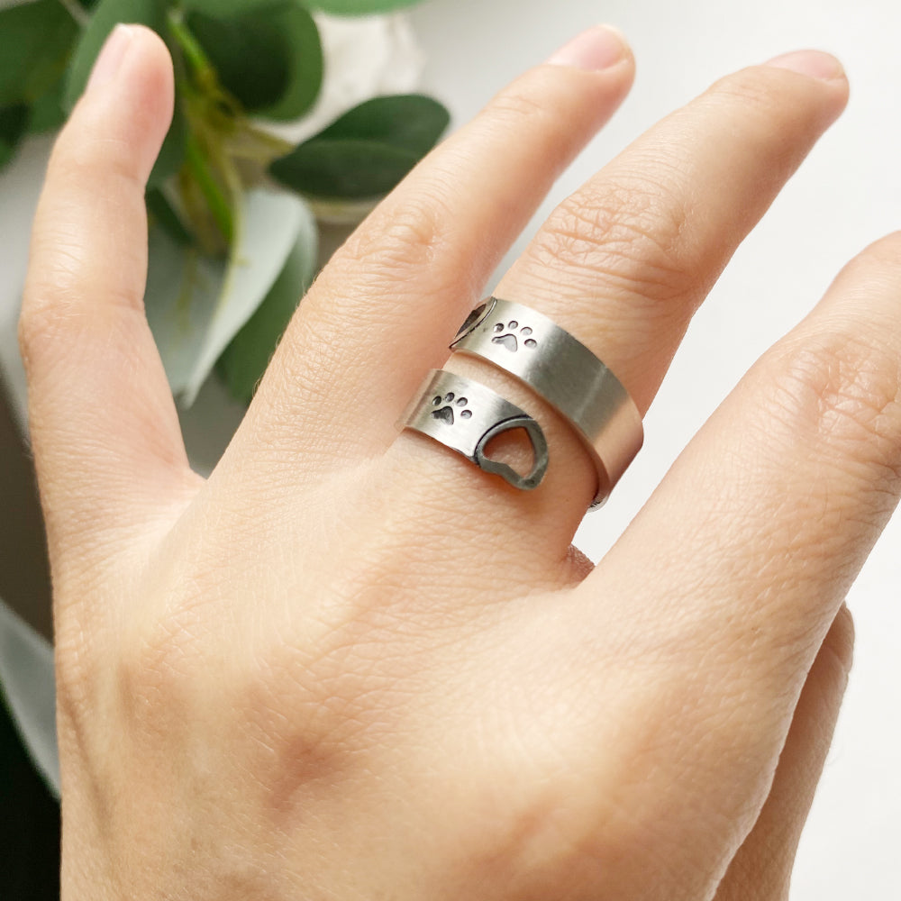 Bague Twist Ajustable Patte et Coeur – Acier Inoxydable